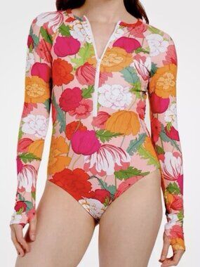 NWT TRINA TURK Sunny Bloom Floral Print Open Back Paddle Suit Swimsuit Size L